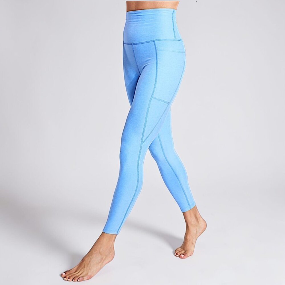 Beyond Yoga spacedye out of pocket high rise leggings in flower blue heather M